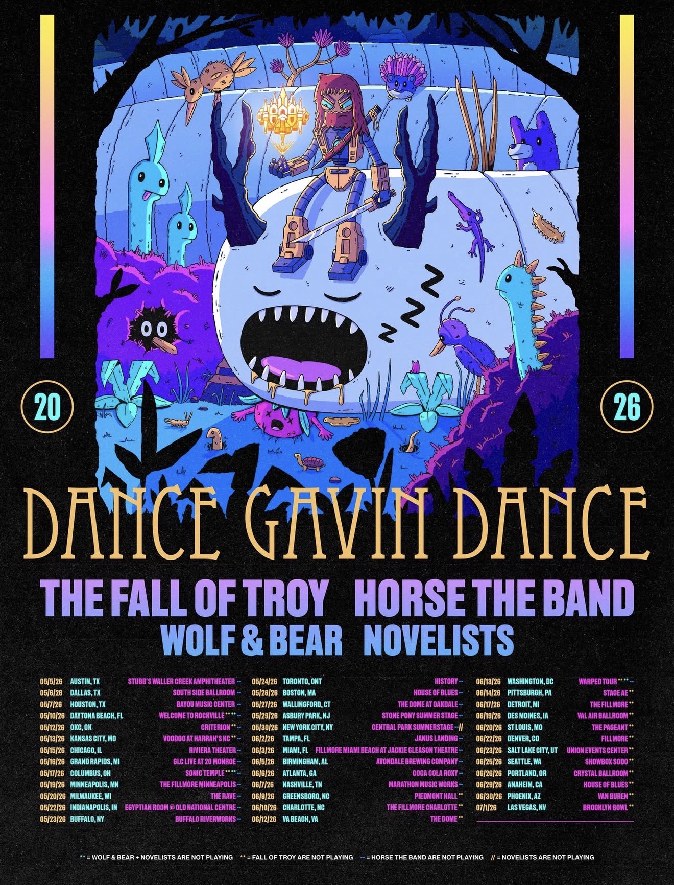 Novelists — Supporting Dance Gavin Dance / 2026 tour flyer